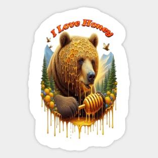 Majestic bear engaging in delightful honey Sticker